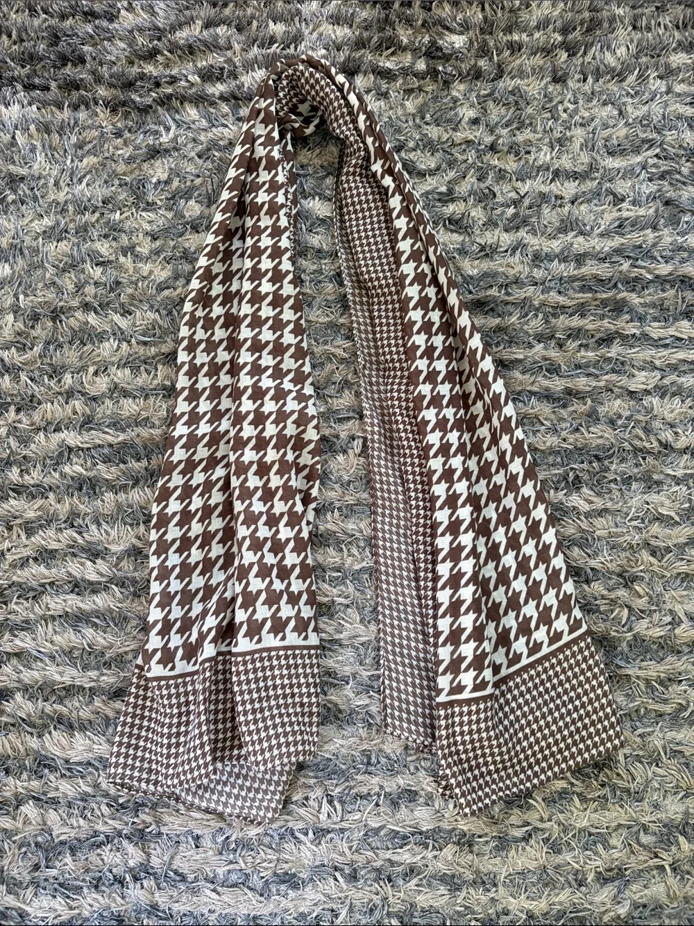 New! Beige Houndstooth Lightweight Scarf - Women’s Neutral Wrap